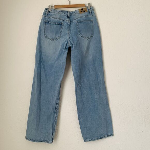 White Fox Jeans Women M Wide Leg Light Wash Blue Denim Distressed 30x31 Baggy - Picture 2 of 11